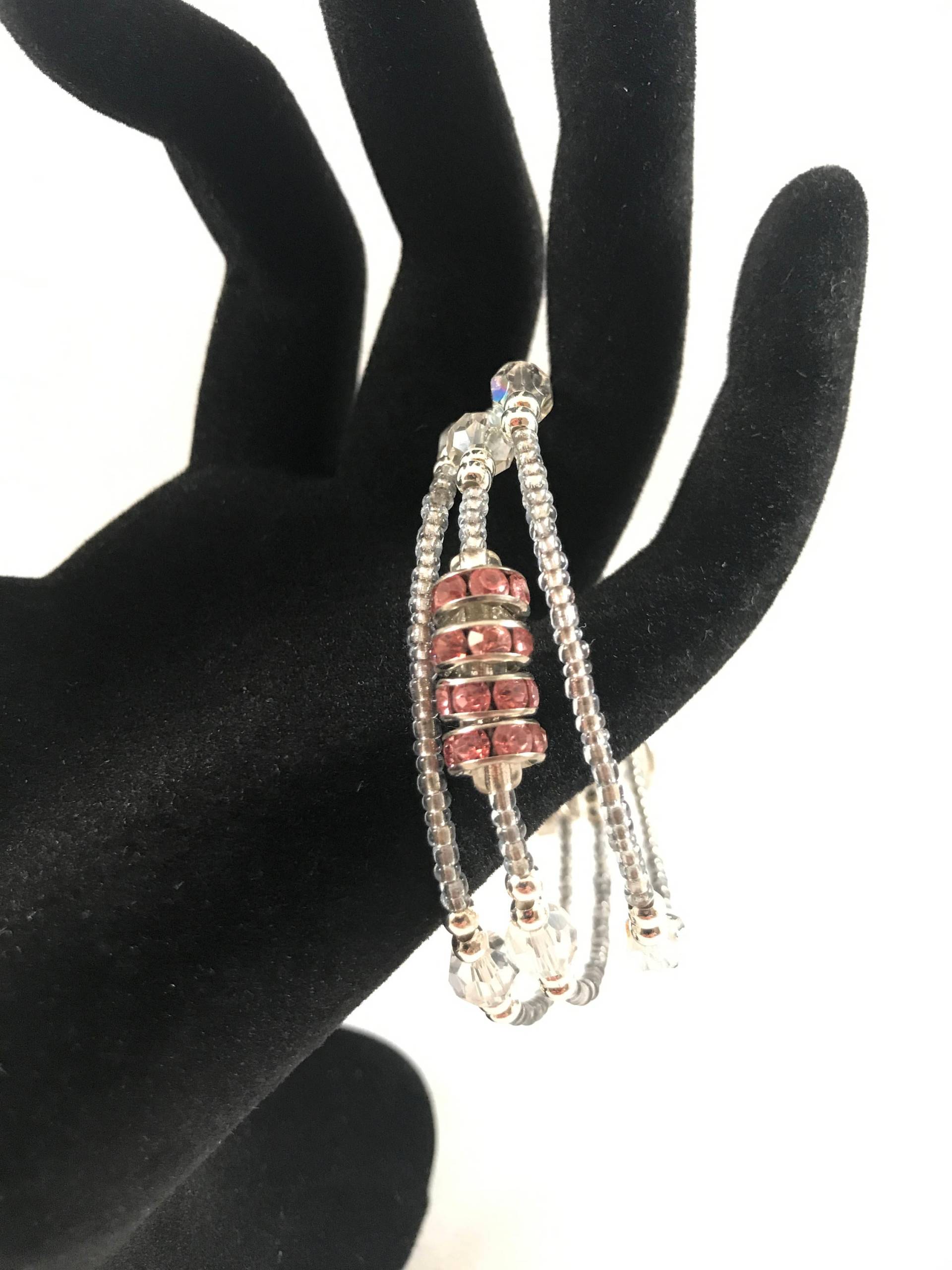 Rosa Strass Und Klarem Kristall Perlen Memory Draht Wickelarmband - Klaren Bff Freund Best Friend Forever von LoveLeeBling