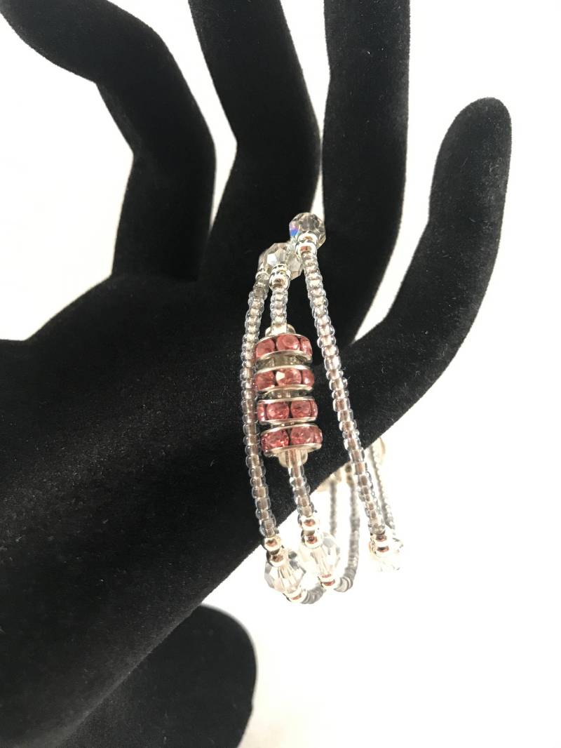 Rosa Strass Und Klarem Kristall Perlen Memory Draht Wickelarmband - Klaren Bff Freund Best Friend Forever von LoveLeeBling
