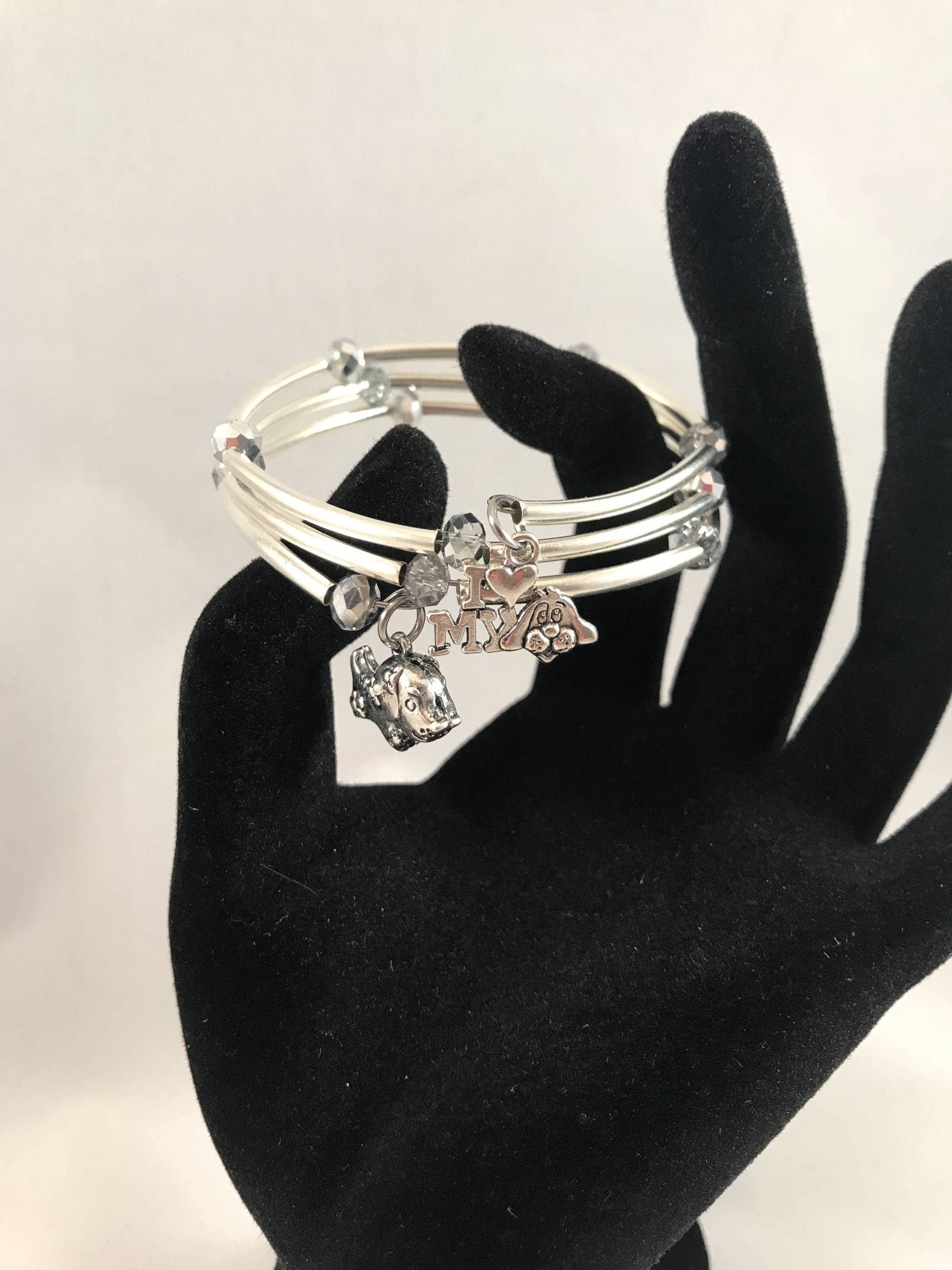 Silber Memory Wire Armband, Perlenarmband, Wickelarmband, Silberfarbene Kristallperlen, Röhren, Hundeliebhaber von LoveLeeBling