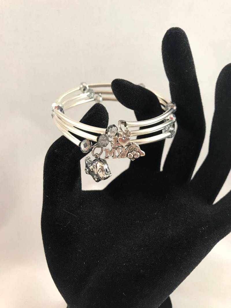 Silber Memory Wire Armband, Perlenarmband, Wickelarmband, Silberfarbene Kristallperlen, Röhren, Hundeliebhaber von LoveLeeBling