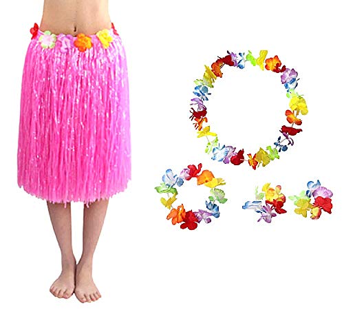 Hawaiianischer Rock Hawaii Halskette Krone Armbänder Moana Vaiana Karneval 60 cm Rosa Geschenk Weihnachten Geburtstag Party Minirock Kurzer Rock Tropisch von LoveLegis