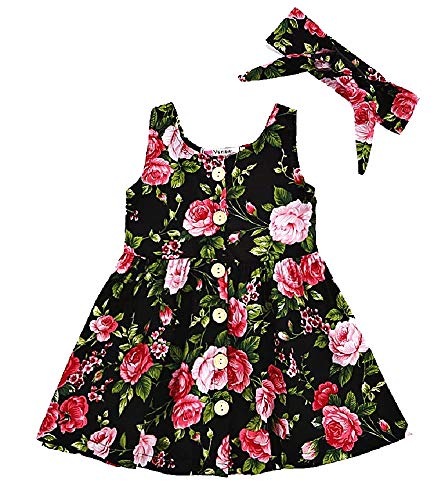 LoveLegis Mädchenkleid - Haarbandkleid - ärmellos - Mädchen - Sommer - Rosen - Blumen - Vintage - Knöpfe - Schwarze Farbe - Größe 110-3/4 Jahre von LoveLegis