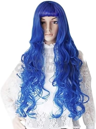 Lovelegis Perücke für Damen, blau, lang, 95 cm, Kunsthaar, gewellt, mit Pony, Zubehör für Karneval, Halloween, Cosplay von LoveLegis