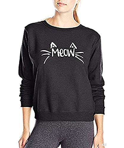 Lovelegis Sweatshirt für Damen, Katze – Meow – Mädchen – lustige Aufschrift – originelle Geschenkidee – Farbe schwarz, Schwarz XL von LoveLegis