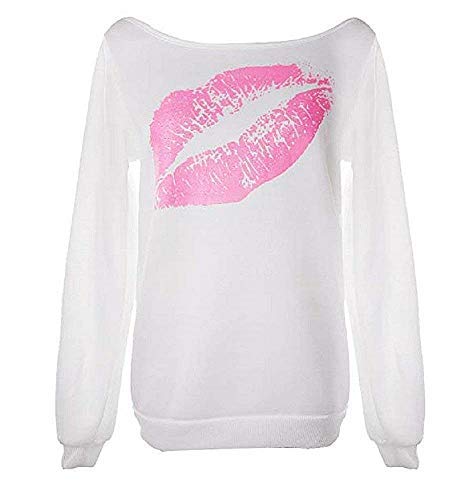 Lovelegis Sweatshirt für Damen, Mundstück, Lippen, Kuss, Mädchen, Bootsausschnitt, Langarm, sexy, Farbe Weiß, Weiß M von LoveLegis