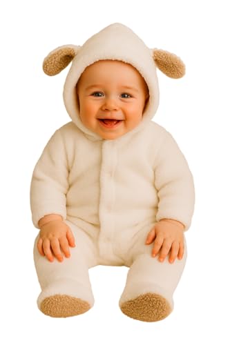 Pyjama Strampler Hund Neugeborener Winter Fleece Weiß Ohren 68 cm 3-6 Monate Weich Warm Geschenk Lustig Baby von LoveLegis