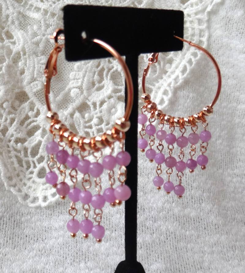 Lila Natürlichen Edelstein Perlen Rose Gold-Ton-Creolen Lila Natürlichen Edelstein Perlen Rose Gold-Ton-Creolen von LoveMisaStyle