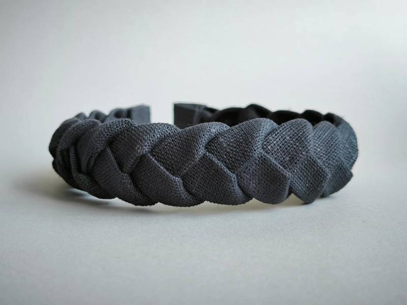 Geflochtenes Graphite Leinen Haarband Handgefertigtes Damen Stirnband von LovePointAccessories