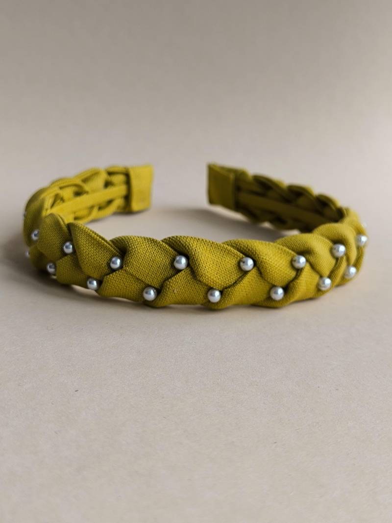 Senffarbener Handgemachter Headband Mit Perlen von LovePointAccessories