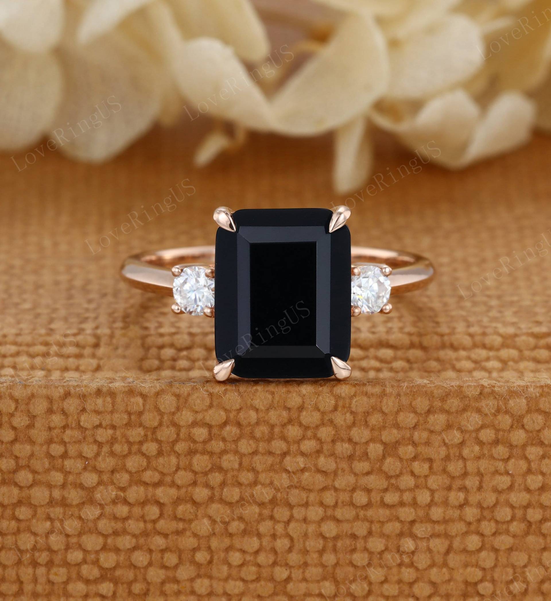 3Ct Smaragdschliff Black Onyx Verlobungsring Frauen Rose Gold Moissanite Ring Unikat Braut Versprechen Jahrestag Geschenk von LoveRingUS