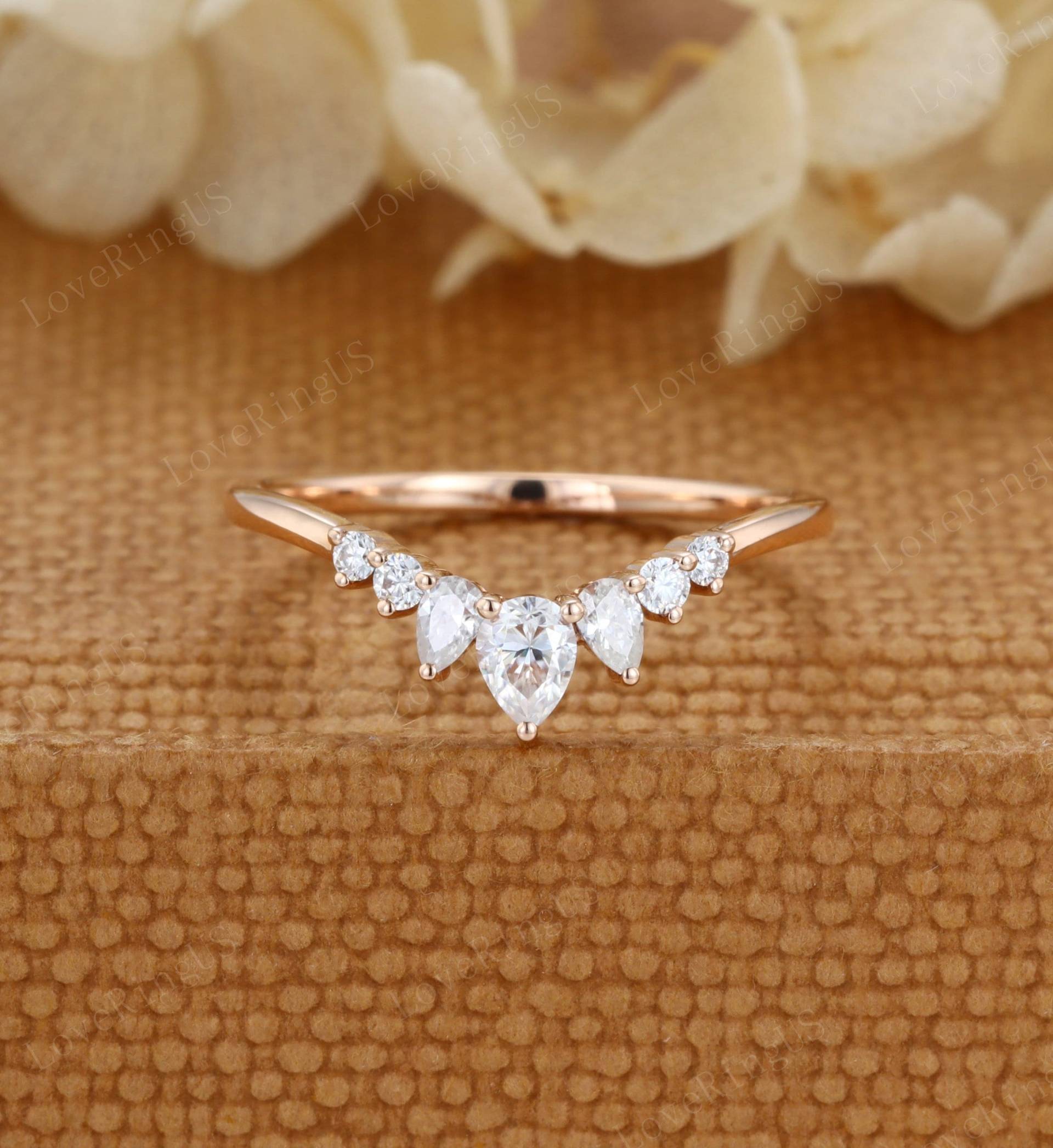 Birnenform Moissanite Ehering Rose Gold Gebogener Einzigartiger Vintage Diamant Ring Stapel Versprechen Jubiläumsgeschenk Für Sie von LoveRingUS