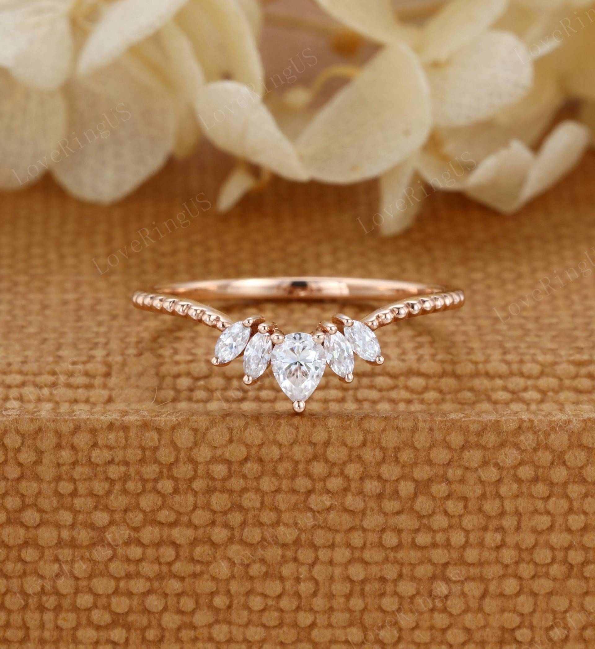 Birnenform Moissanite Ehering Rose Gold Marquise Gebogener Einzigartiger Vintage Diamant Ring Stapel Versprechen Jubiläumsgeschenk von LoveRingUS