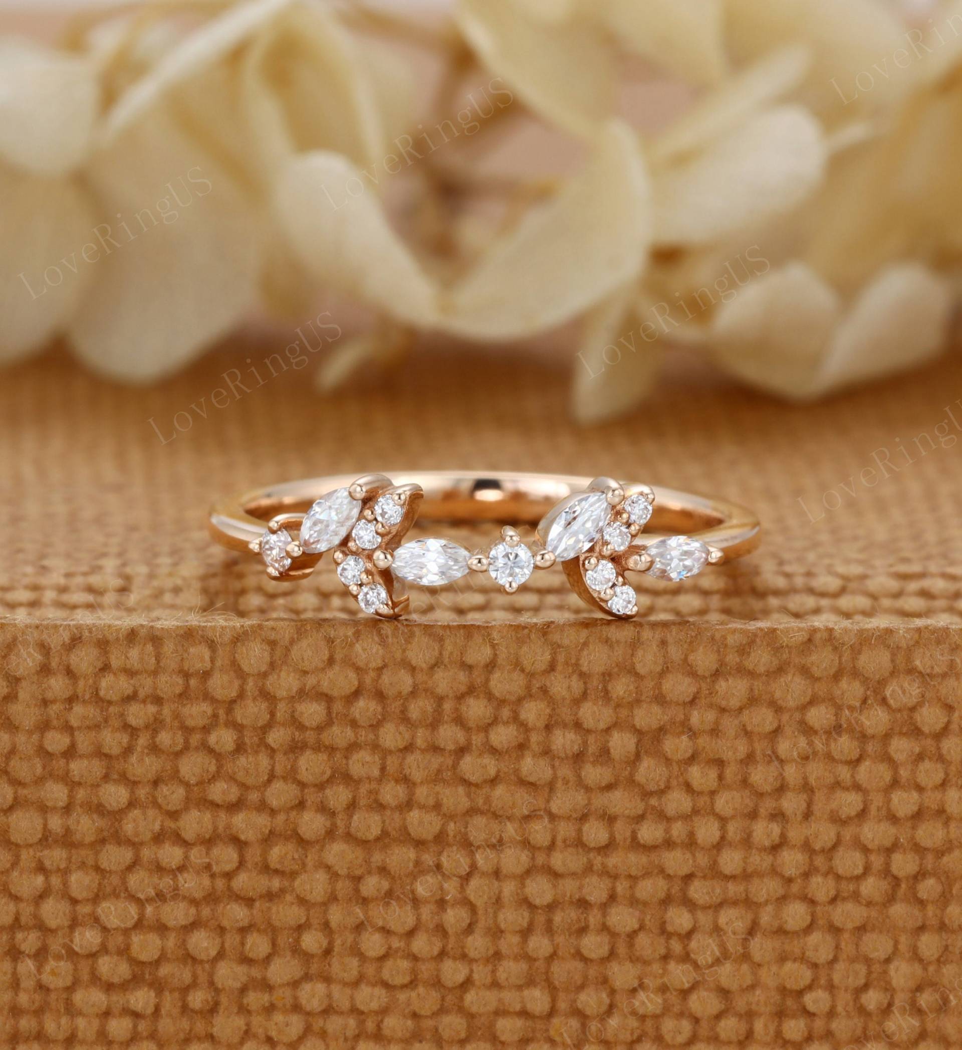 Einzigartiger Vintage Moissanite Ehering Marquise Rose Gold Diamant Ring Stapel Passender Versprechen Jubiläum von LoveRingUS