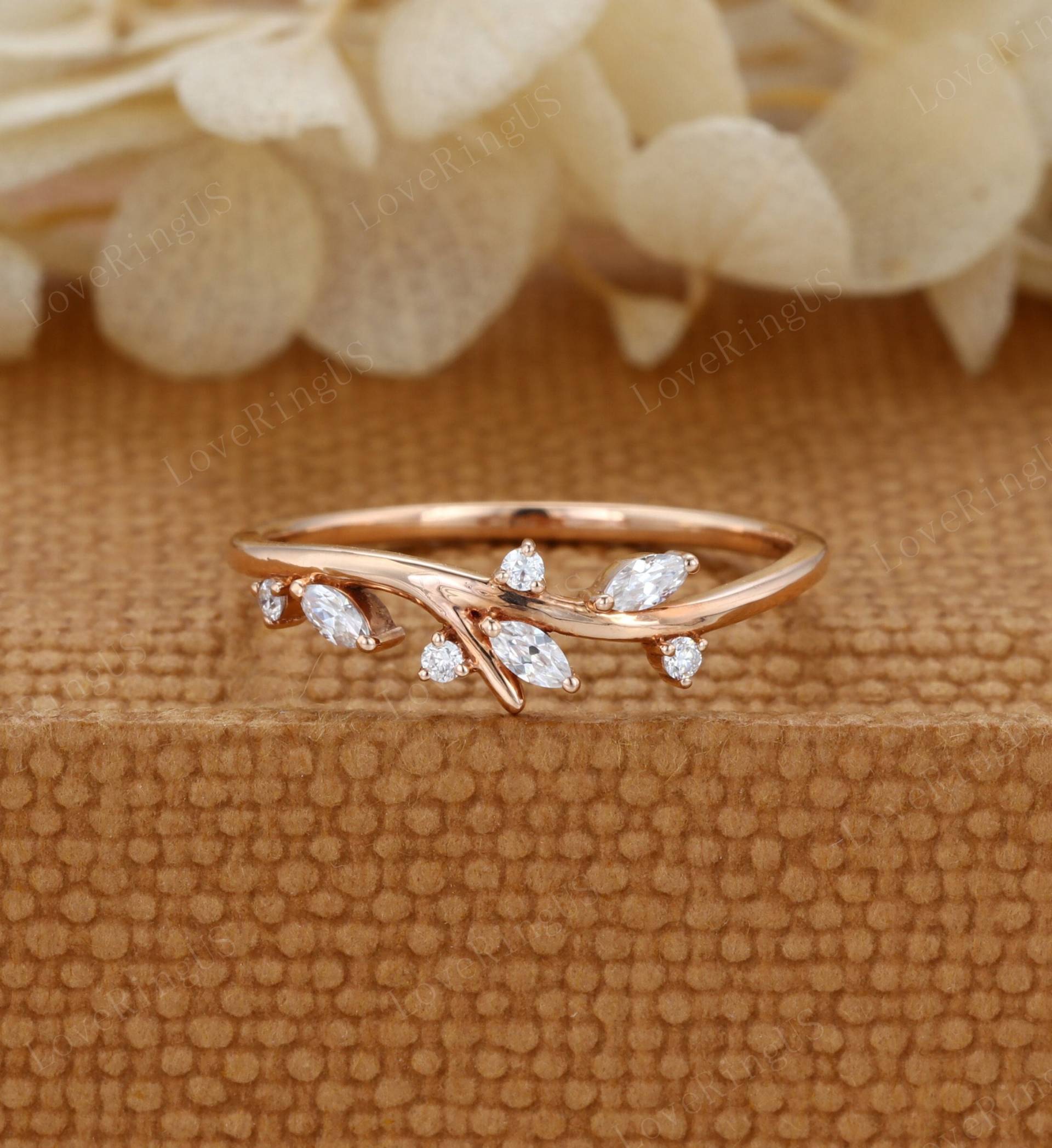 Moissanite Ehering Marquise Unikat Vintage Rose Gold Diamant Ring Stapel Passender Versprechen Jubiläum von LoveRingUS