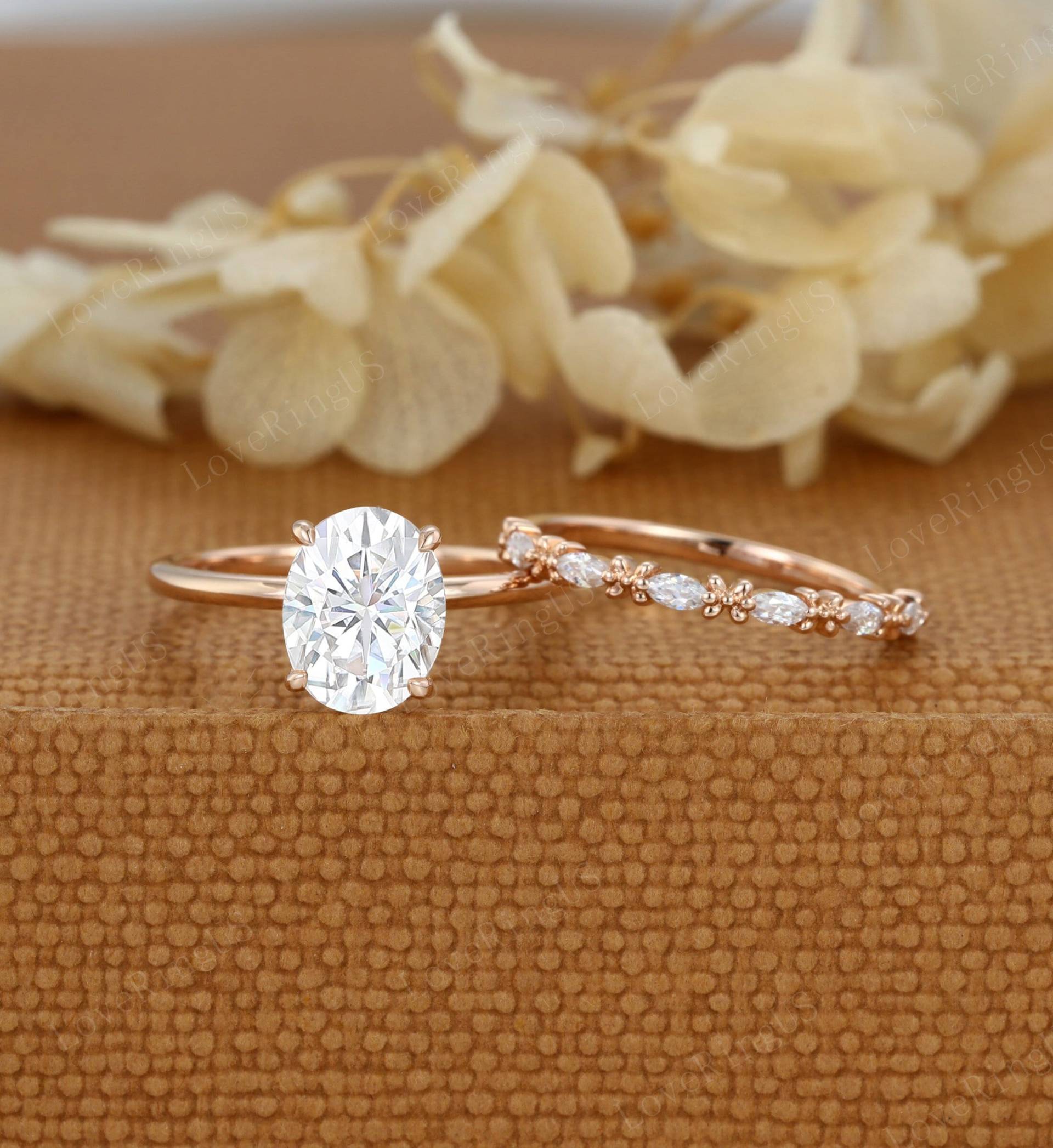 Oval Moissanite Verlobungsring Set Einzigartige Vintage Rose Gold Frauen Diamant Brautring Jahrestagsgeschenk Versprechen Ring von LoveRingUS