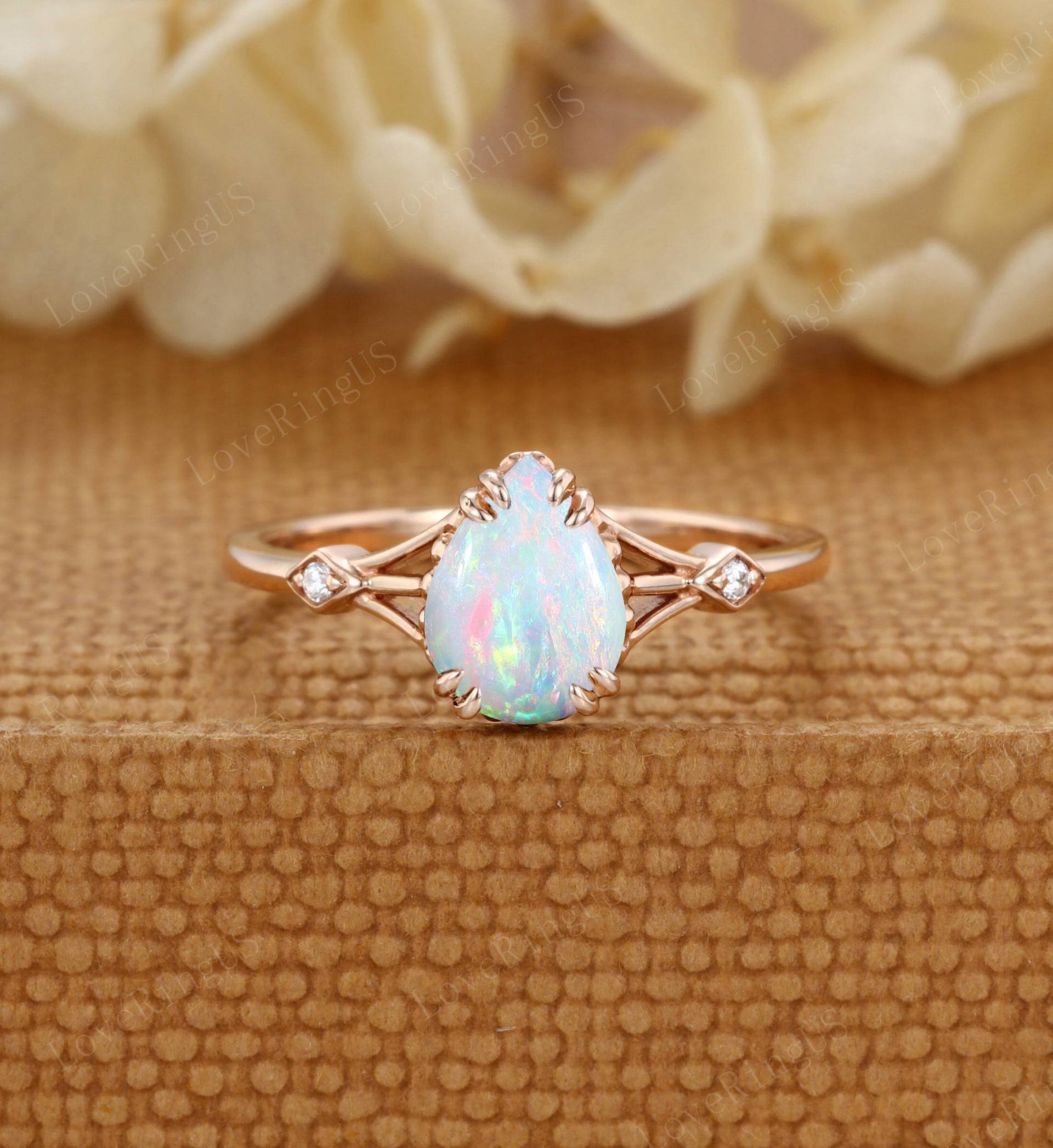 Tropfenförmiger Opal Verlobungsring Frauen Rose Gold Vintage Diamant Art Deco Ring Braut Versprechen Jubiläum von LoveRingUS