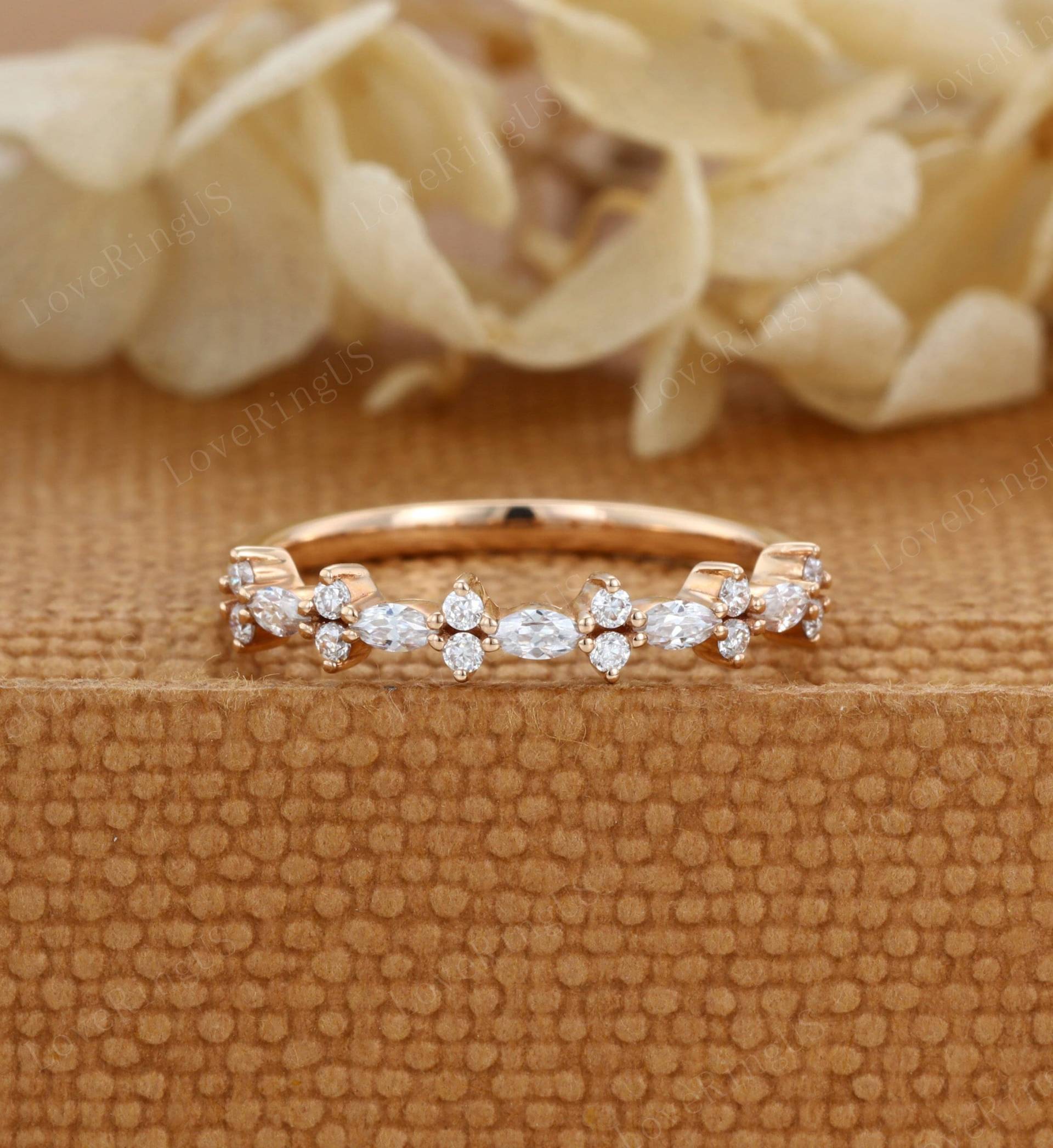 Unikat Moissanite Ehering Marquise Rose Gold Vintage Diamant Ring Stapel Passender Versprechen Jubiläum von LoveRingUS