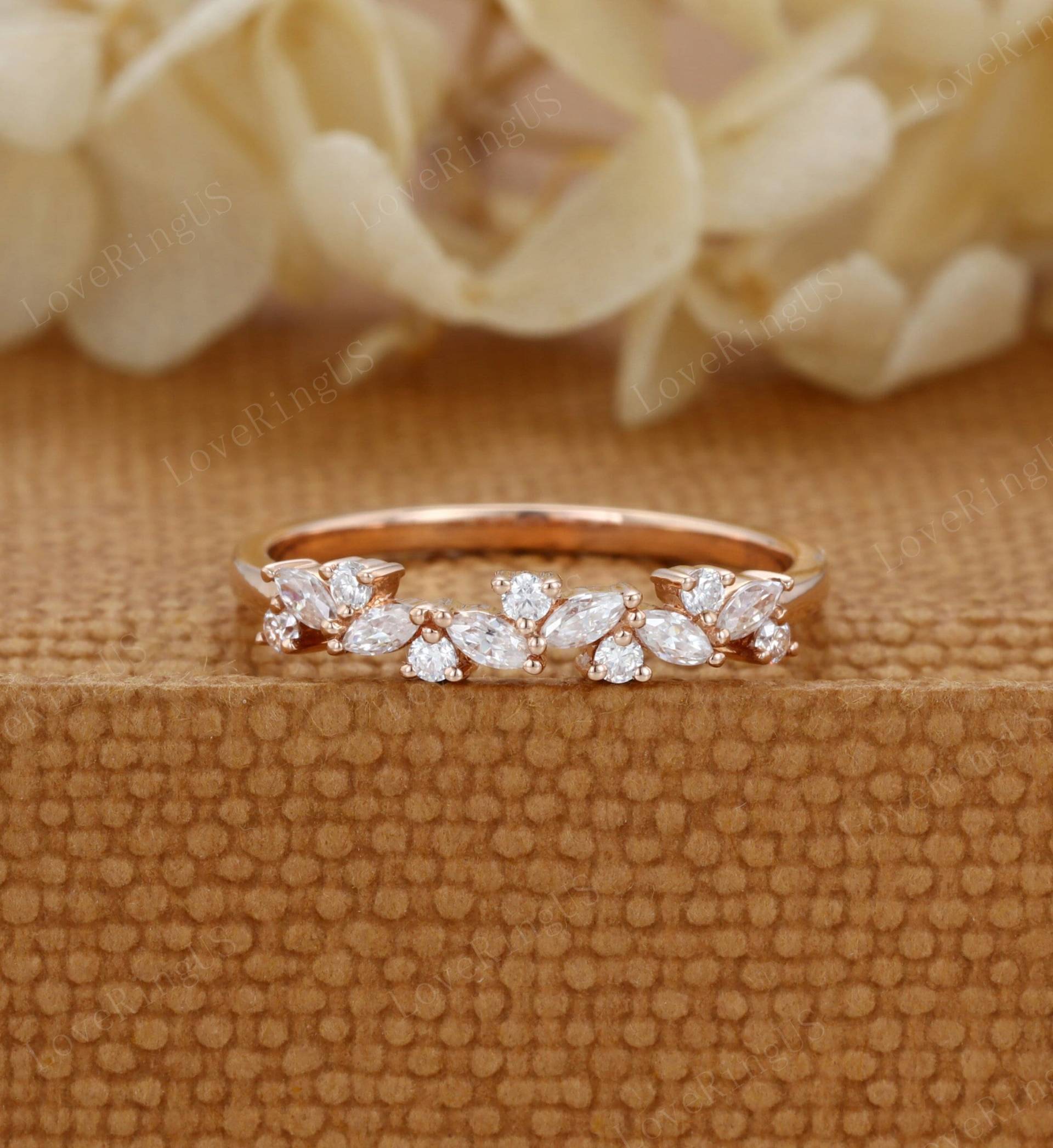 Unikat Moissanite Ehering Marquise Vintage Rose Gold Diamant Ring Stapel Passender Versprechen Jubiläum von LoveRingUS