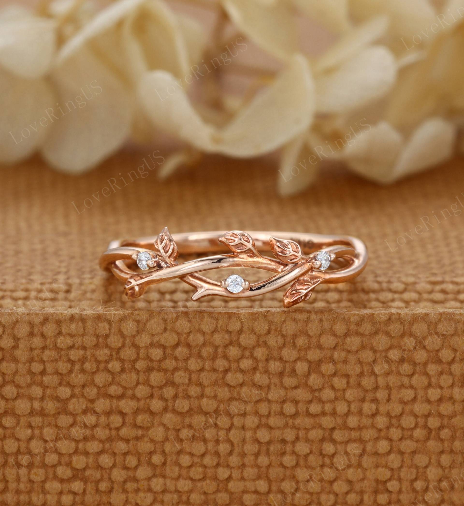 Vintage Diamant Ehering Twist Blatt Unikat Rose Gold Brautring Versprechen Ring Brautjubiläum Geschenk Für Sie von LoveRingUS