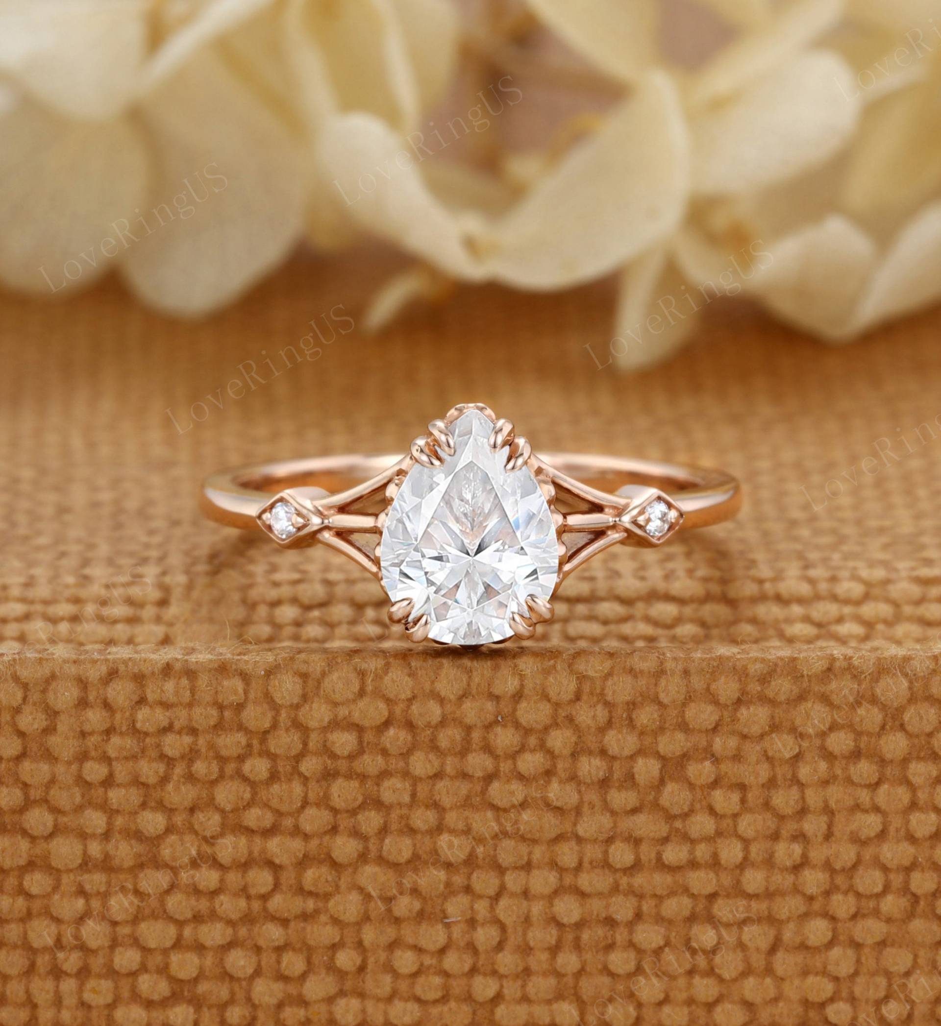Vintage Moissanite Verlobungsring Frauen Rose Gold Diamant Birnenförmige Art Deco Braut Versprechen Jubiläum von LoveRingUS