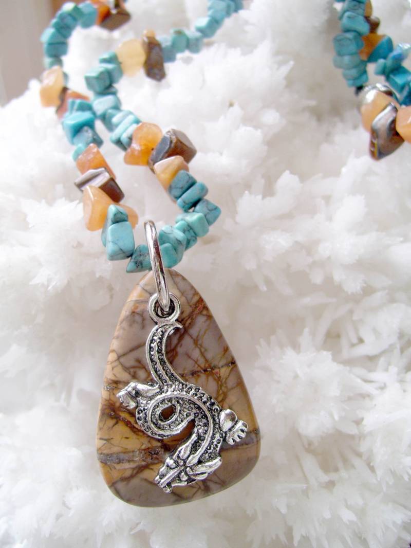 Wunderschöne Picasso Jaspis Halskette Mit Drachen Charm Anhänger von LoveRocksLapidary