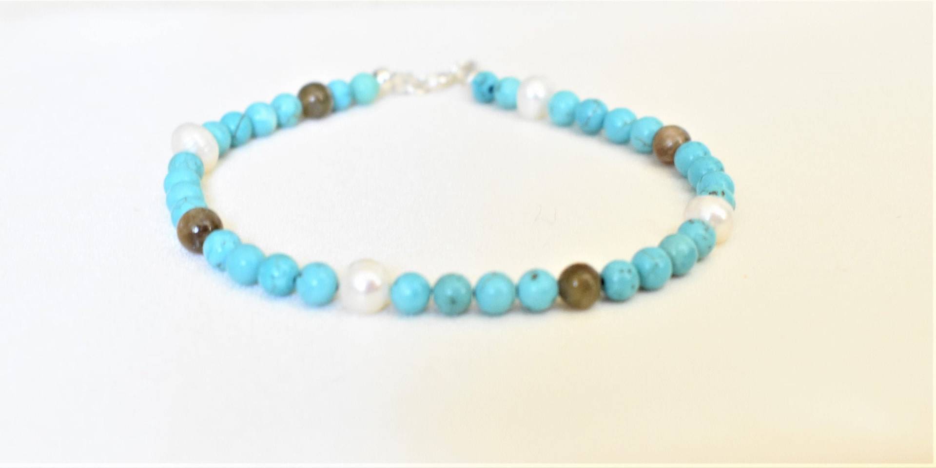Edelstein Armband, Mit Sterling Silber Verschluss, Türkis Perlen, Süßwasserperlen, Labradorit Warm Blau Armband Edelstein Armband, Mit Sterling Silber Verschluss, Türkis Perlen, Süßwasserperlen, Labradorit Warm Blau Armband von LoveRosieJewellery