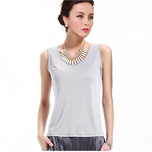LoveSilk Damen Unterhemd Stricktops Shirt ohne Arm 100% Reine Seide Hellgrau Gr??e M von LoveSilk-Damen Tops & Shirts