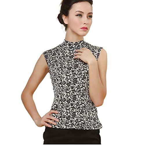 LoveSilk Damen ärmelloses Shirt mit Halbkragen Basic-Top mit Rollkragen 100% Reine Seide Größe M von LoveSilk