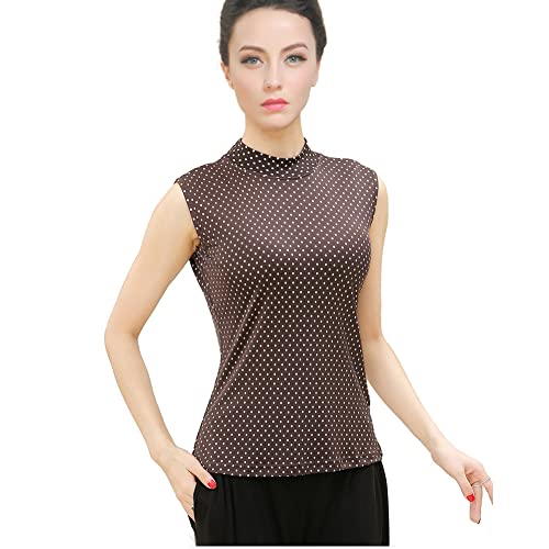 LoveSilk Damen ärmelloses Shirt mit Halbkragen Basic-Top mit Rollkragen 100% Reine Seide Polka Dots Größe L von LoveSilk
