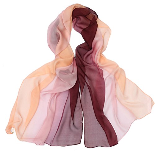 LoveSilk Lange Georgette Seidentuch 100% Seiden-schals Stola in Farbverlauf Farbe Apricot/Bordeaux von LoveSilk-Schals