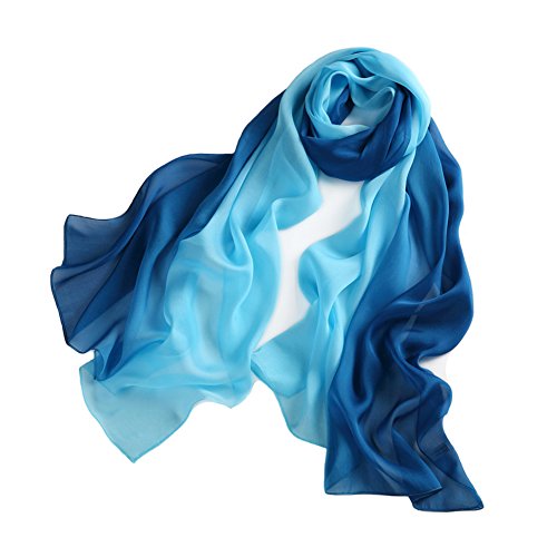 LoveSilk Lange Georgette Seidentuch 100% Seiden-schals Stola in Farbverlauf Farbe Blau-farbverlauf von LoveSilk-Schals