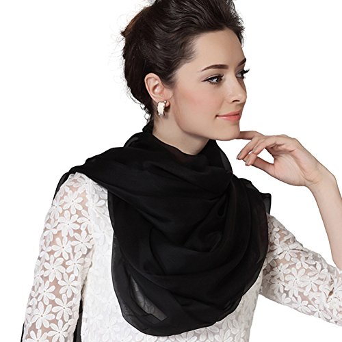 LoveSilk Luxus Damen Georgette Seidentuch 100% Seiden-schals Stola Halstücher Schwarz Maße 78.7" x 53" / 200cm x 135cm von LoveSilk-Schals