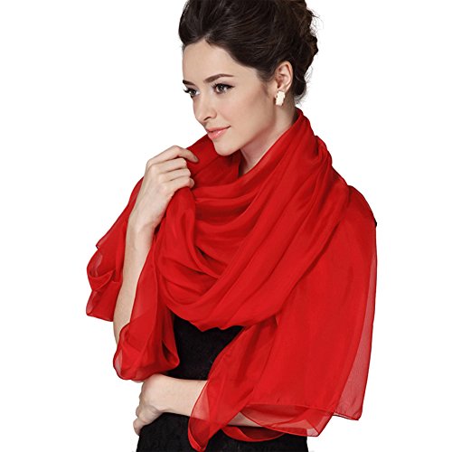 LoveSilk Luxus Damen Georgette Seidentuch 100% Seiden-schals Stola Halstücherr Rot Maße 78.7"X25.6" / 200cmX65cm von LoveSilk-Schals