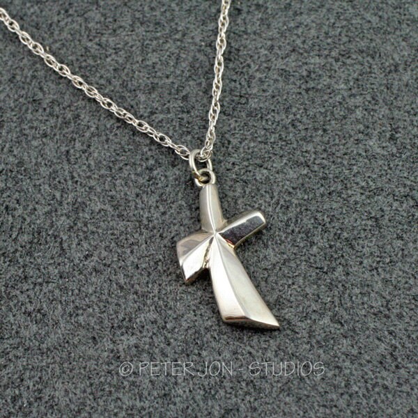 Bevel Cross Halskette Aus Sterling Silber, Moderner Christlicher Anhänger von LoveSoWide