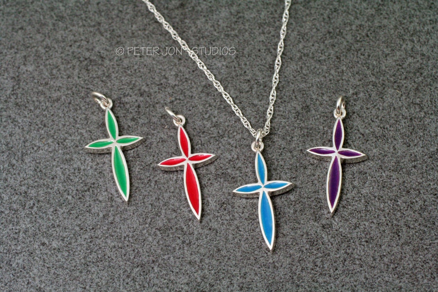 Emaille Kreuz Halskette in Sterling Silber - Ihre Wahl Der Emaille Farbe, Christian Cross Emaille Kreuz Halskette in Sterling Silber - Ihre Wahl Der Emaille Farbe, Christian Cross von LoveSoWide