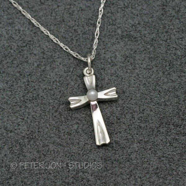 Perlenkreuz, Handgemacht in Sterling Silber, Christliches Kreuz, Christlicher Schmuck, Zuchtperle Perlenkreuz, Handgemacht in Sterling Silber, Christliches Kreuz, Christlicher Schmuck, Zuchtperle von LoveSoWide