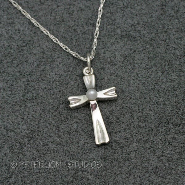 Perlenkreuz, Handgemacht in Sterling Silber, Christliches Kreuz, Christlicher Schmuck, Zuchtperle Perlenkreuz, Handgemacht in Sterling Silber, Christliches Kreuz, Christlicher Schmuck, Zuchtperle von LoveSoWide