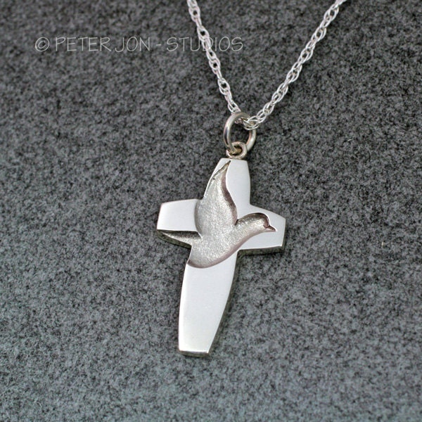 Taube Im Kreuz Christliche Kreuz Halskette Aus Massivem Sterling Silber, Handgemacht, Friedenstaube Taube Im Kreuz Christliche Kreuz Halskette Aus Massivem Sterling Silber, Handgemacht, Friedenstaube von LoveSoWide