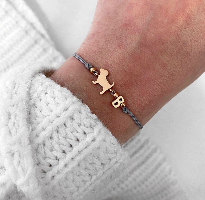 Armband Buchstabe Initiale Rosé Gold Hund Band Makramee Filigran Haustier Tier Hund Katze von LoveStatementNet