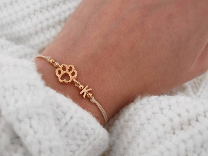 Armband Buchstabe Initiale Rosé Gold Pfote Band Makramee Filigran Haustier Tier Hund Katze von LoveStatementNet