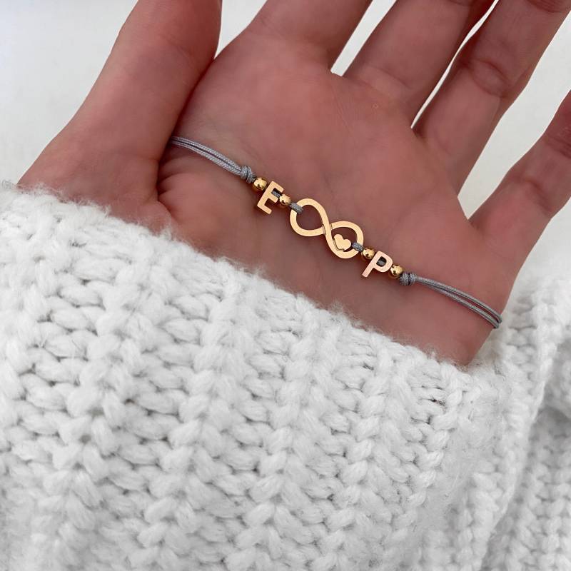 Armband Initiale Zwei Buchstaben Rose Gold Filigran Makramee Herz Infinity Zeichen Unendlichkeitszeichen von LoveStatementNet