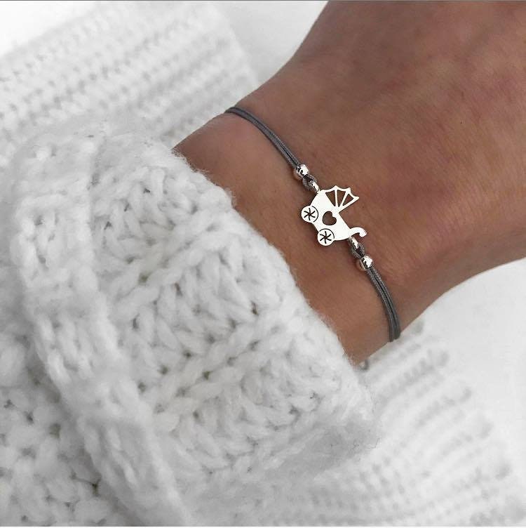 Armband Silber Kinderwagen Baby Mutter Taufe Geburt Schwanger Edelstahl Personalisierbar von LoveStatementNet