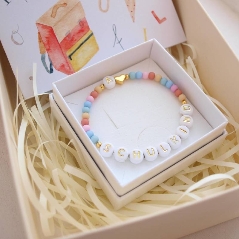 Kinderarmband Einschulung | Armband Schulkind Schultüte Geschenk Personalisiertes Schulanfänger Regenbogen von LoveStatementNet