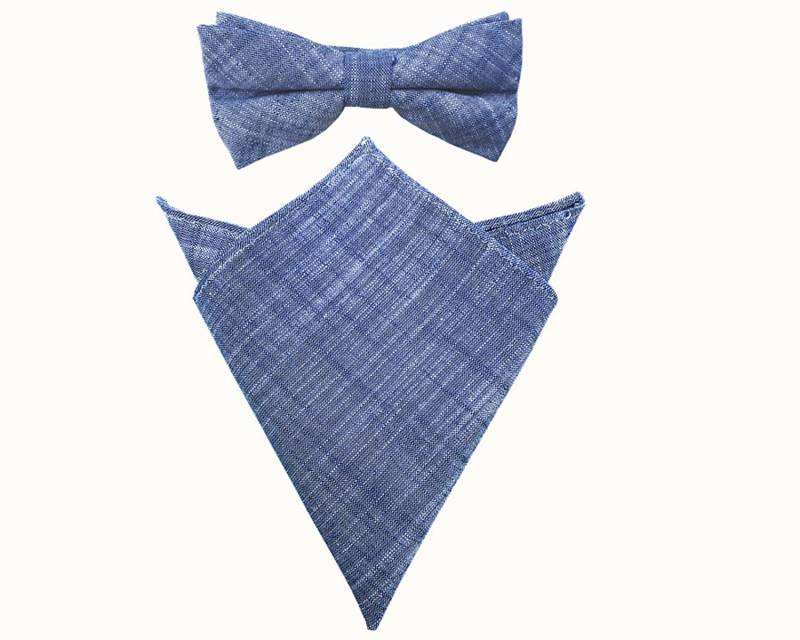 Leinenmischung Chambray Fliege - Vorgebunden Verstellbar Blaues Leinen-Baumwollgemisch Schleife Für Erwachsene Männer von LoveStonesAustralia