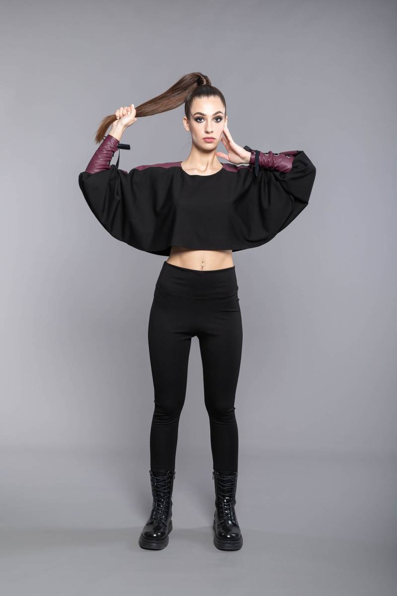 Lange Ärmel Top, Warmes Schwarzes Kurztop Tunika, Herbst Schmetterlinge Top Lange Ärmel Top, Warmes Schwarzes Kurztop Tunika, Herbst Schmetterlinge Top von LoveWingsFashion