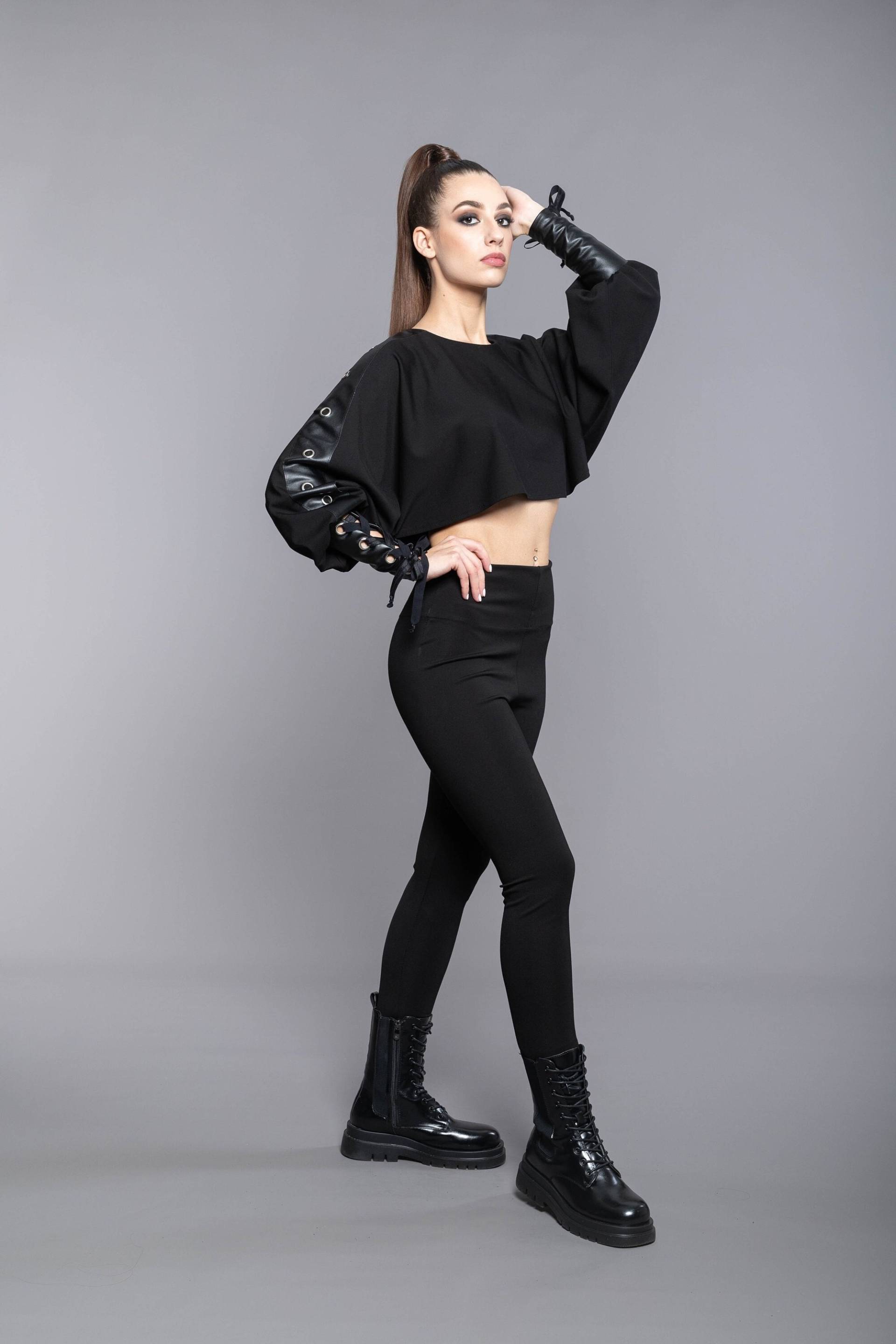 Lange Ärmel Top, Warmes Schwarzes Kurztop Tunika, Herbst Schmetterlinge Top Lange Ärmel Top, Warmes Schwarzes Kurztop Tunika, Herbst Schmetterlinge Top von LoveWingsFashion