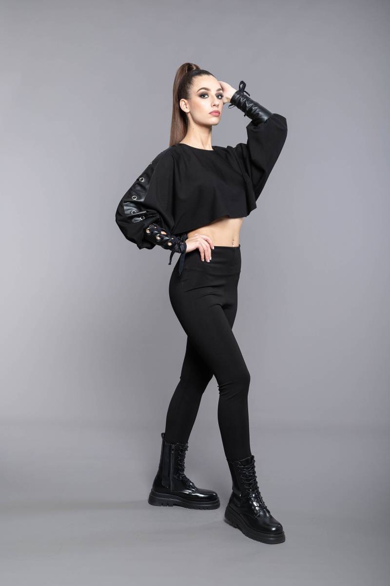 Lange Ärmel Top, Warmes Schwarzes Kurztop Tunika, Herbst Schmetterlinge Top Lange Ärmel Top, Warmes Schwarzes Kurztop Tunika, Herbst Schmetterlinge Top von LoveWingsFashion