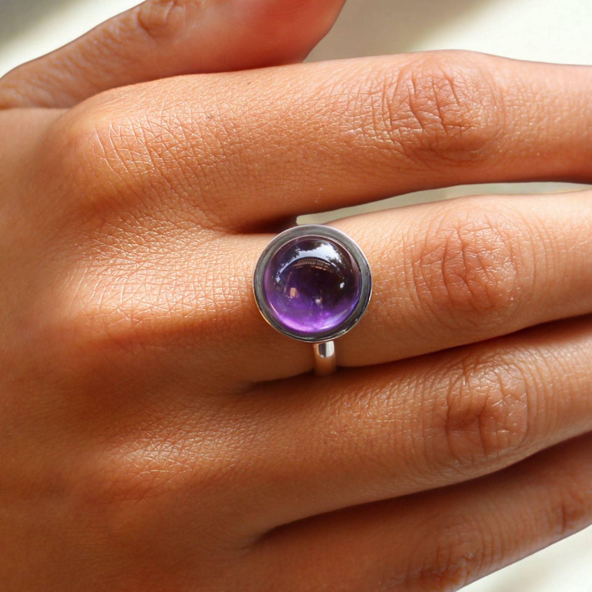 Amethyst Ring Damen - Silberring Mit 12mm Edelstein 925 Sterling Silber Großer Statementring Geschenkidee Amethystring von LoveYourDiamonds