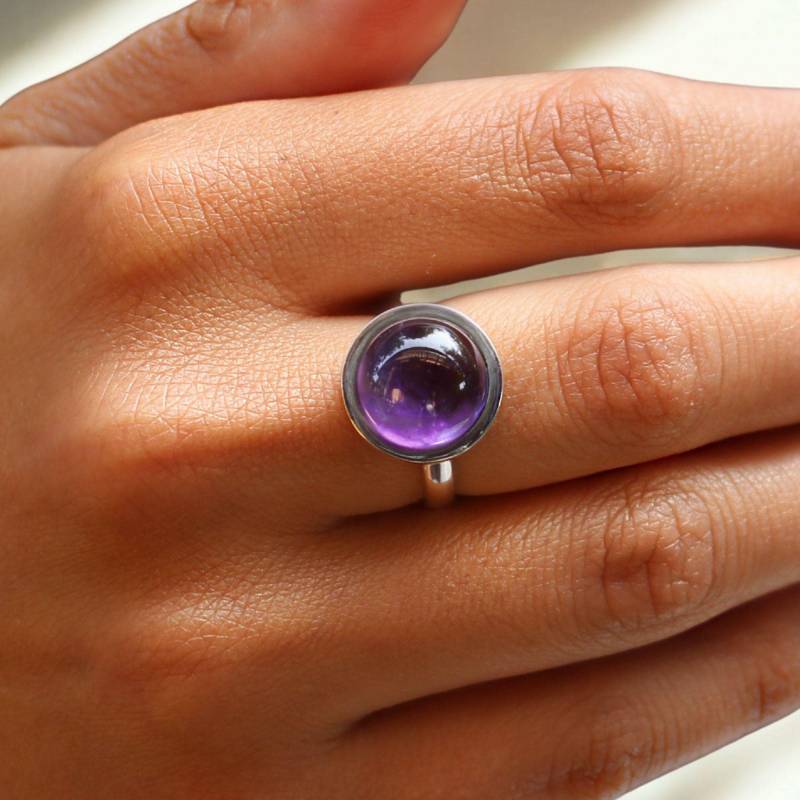 Amethyst Ring Damen - Silberring Mit 12mm Edelstein 925 Sterling Silber Großer Statementring Geschenkidee Amethystring von LoveYourDiamonds
