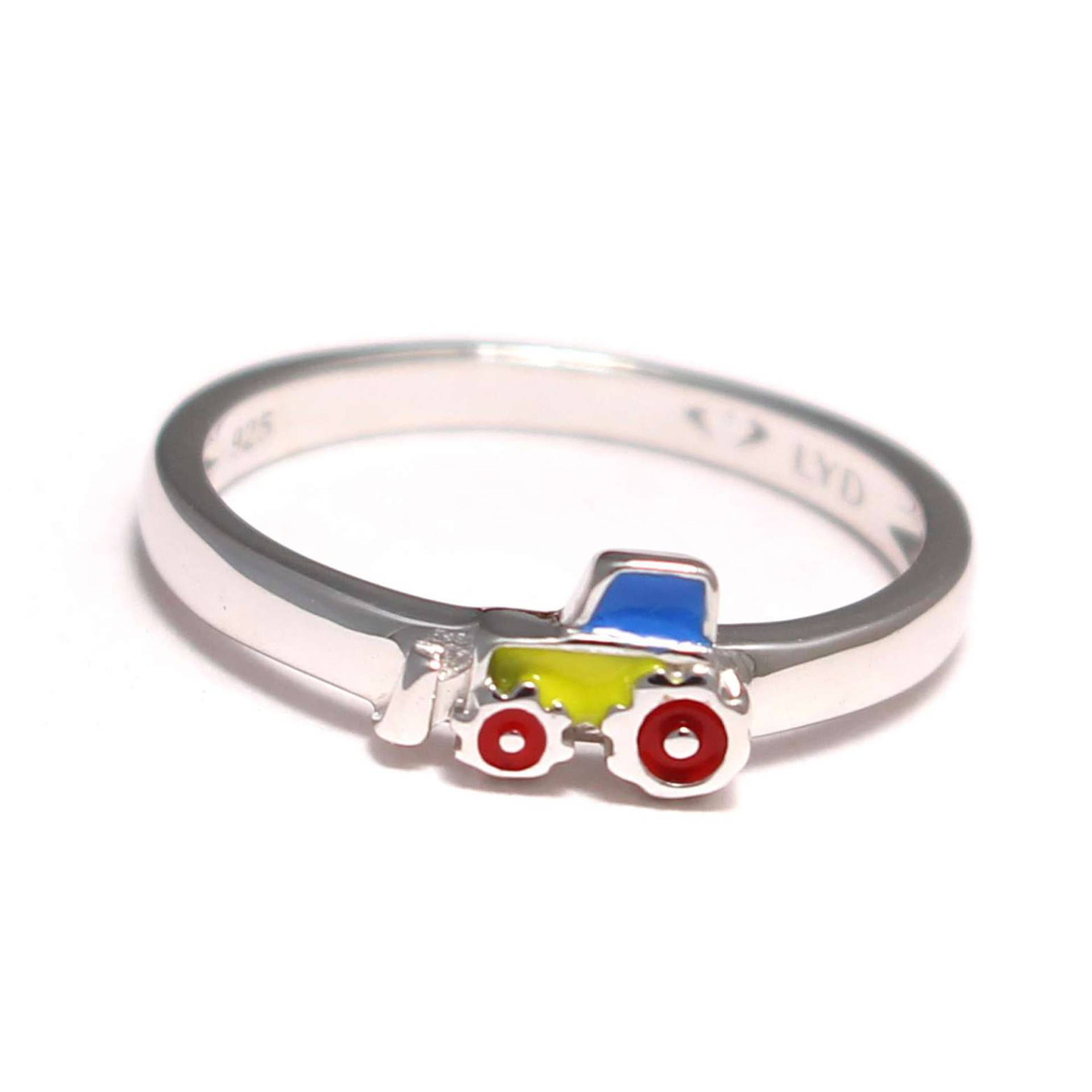 Bagger Kinder Ring Bunt, Kinderring 925 Sterling Silber, Junge Schmuck Baustelle, Baustellenfahrzeug Silberring, Baggerfahrer Kinderschmuck von LoveYourDiamonds